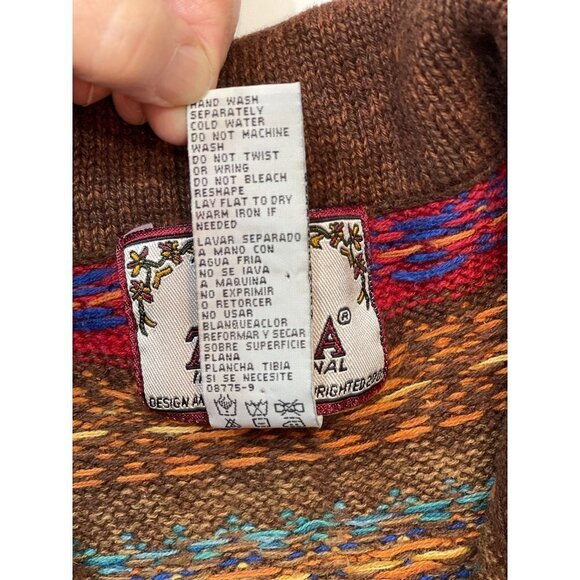 Vintage TIARA INTERNATIONAL Women's Zip Sweater Large Nordic Tribal Red Multi - Picture 6 of 14